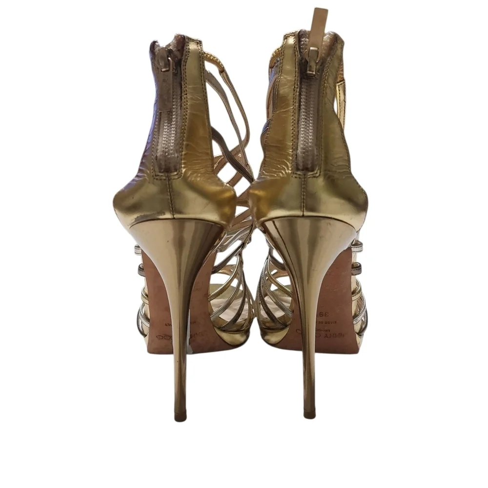 Jimmy Choo Gold Cage Virginia Heels- 39.5